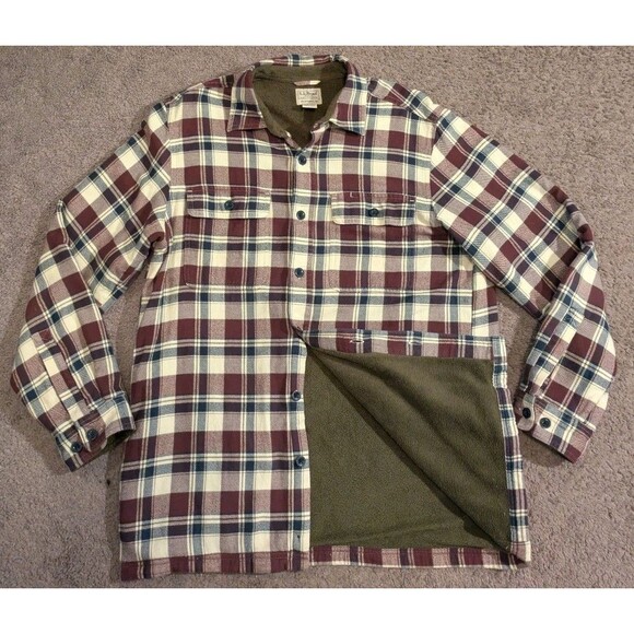 L.L. Bean Fleece Lined Traditional Fit Plaid Flannel Black Plum 298189 Men's M - Picture 1 of 8